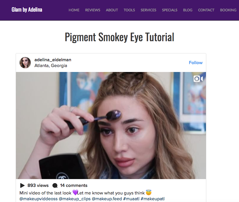 A screenshot of a blog page showing how Instagram is integrated.